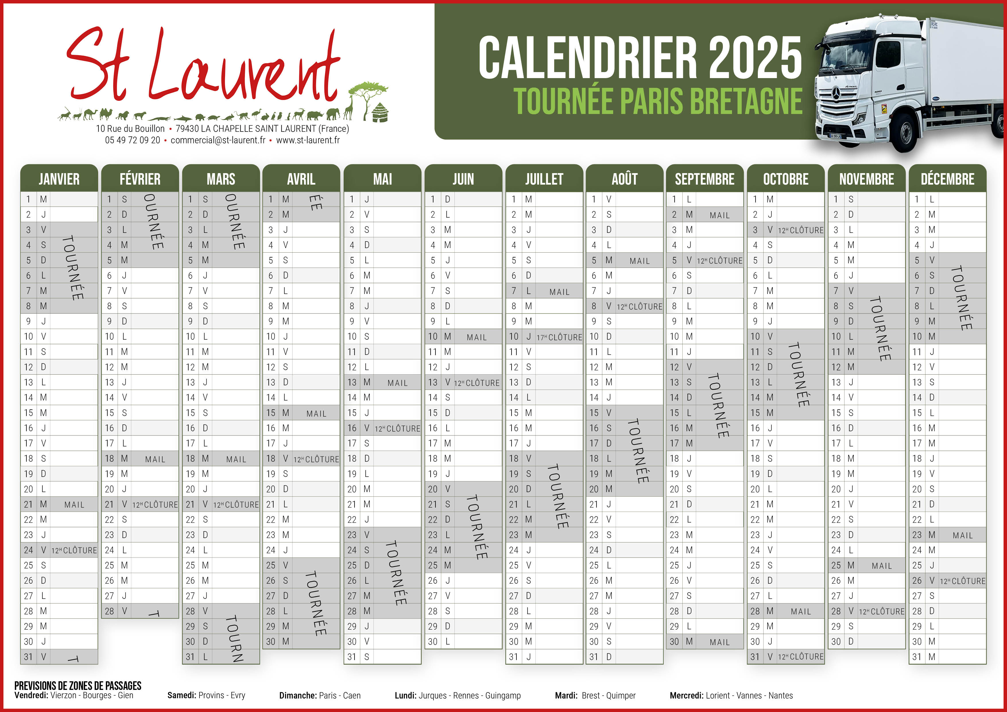 Calendrier tournée Paris-Bretagne 2025